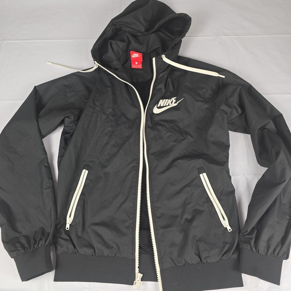 Nike Women Jacket M Black Windrunner Activewear Logo Zipper Long Sleeve